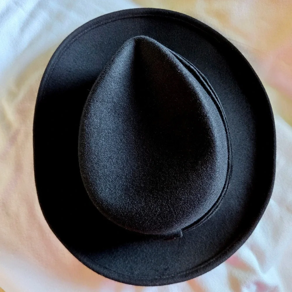 Eric Javits L'Avenue Fedora Large Black Wool Felt Wide Brim Hat - Picture 2 of 11
